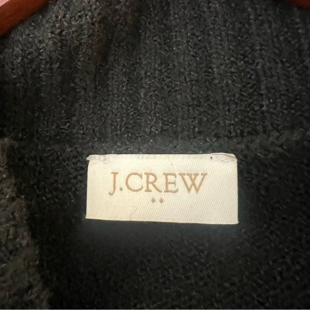 J.Crew Black Wool Blend Mockneck Button-detail Poncho Sweater